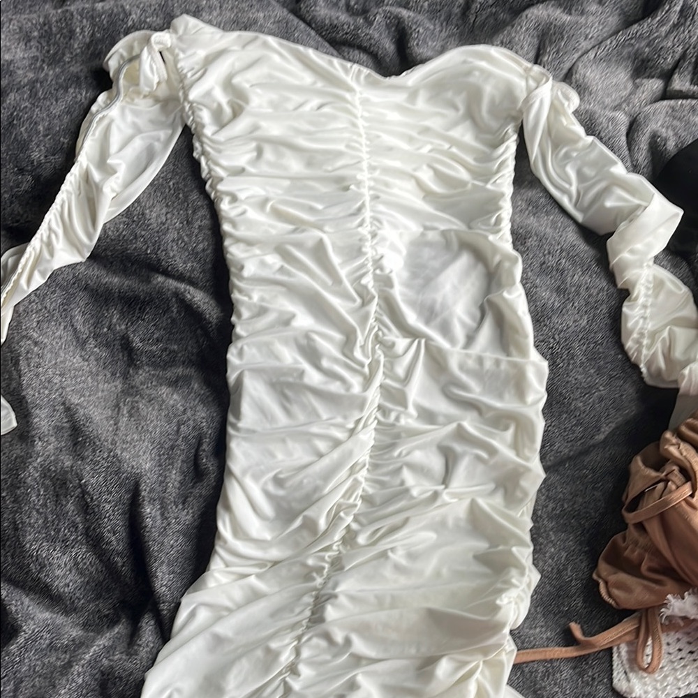 Windsor White Ruched Midi Dress
